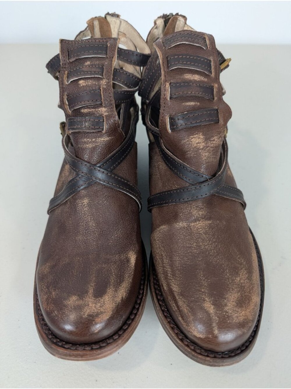 Freebird by steven stair women's strappy ankle boot leather size 8 brown